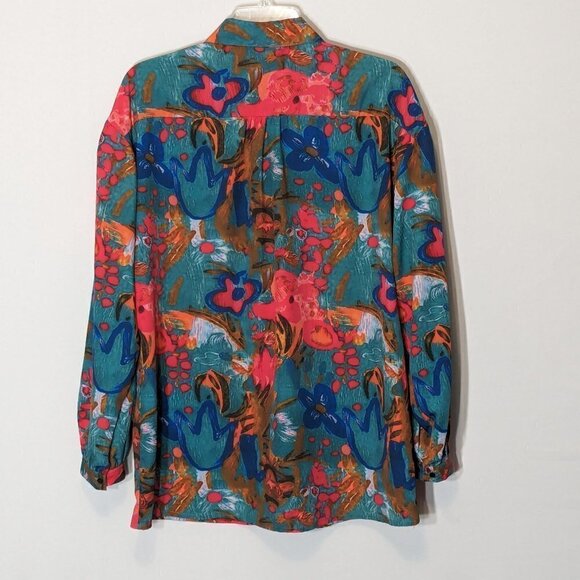 Women's SHEIN Red/Blue Floral, Long Sleeved Oversized Button Blouse; Size M - Picture 2 of 5